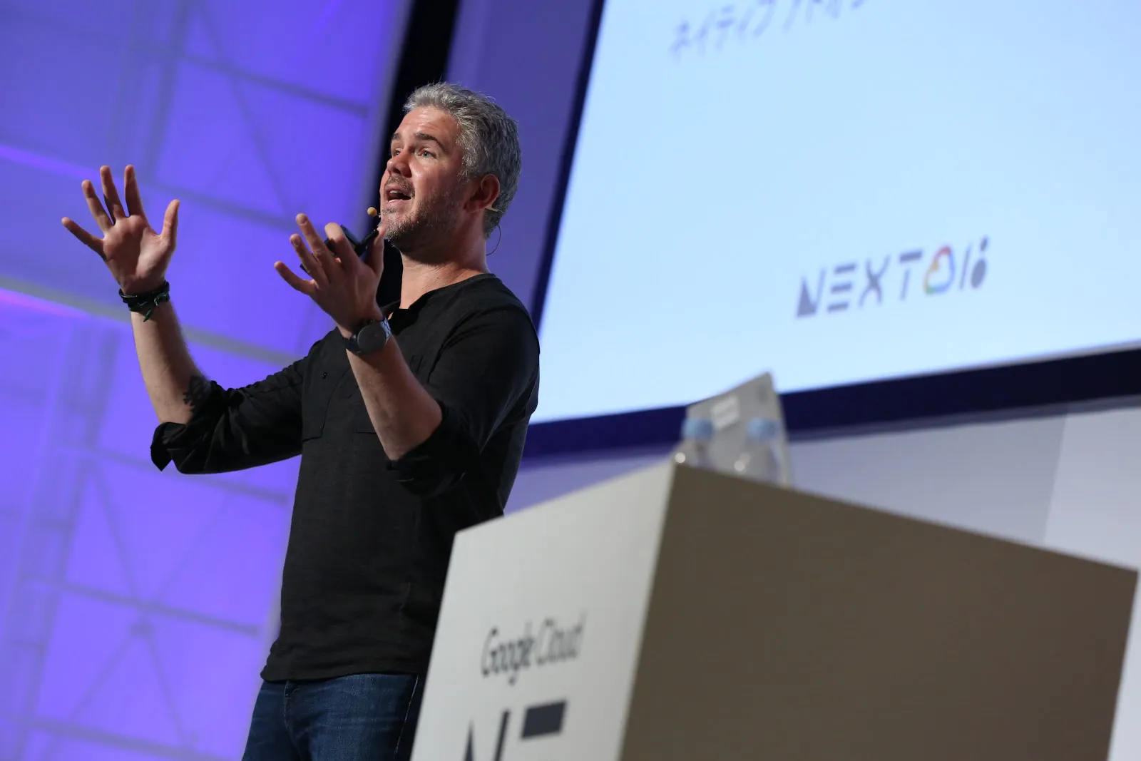 Bret McGowen onstage at a Google Cloud event